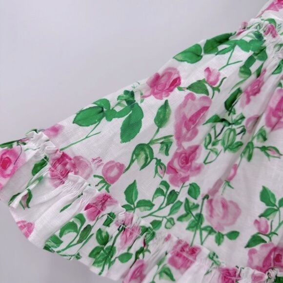 Hill House The Paz 100% Linen Mini Skirt In Pink Roses - Picture 4 of 8